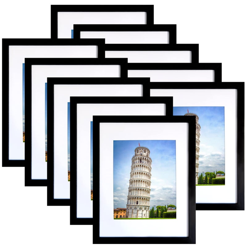 SESEAT 8x10 Picture Frame Set of 10, Display Pictures 5x7 with Mat or 8x10 Prints without Mat, Wall Mounting or Tabletop,Black - Image 1